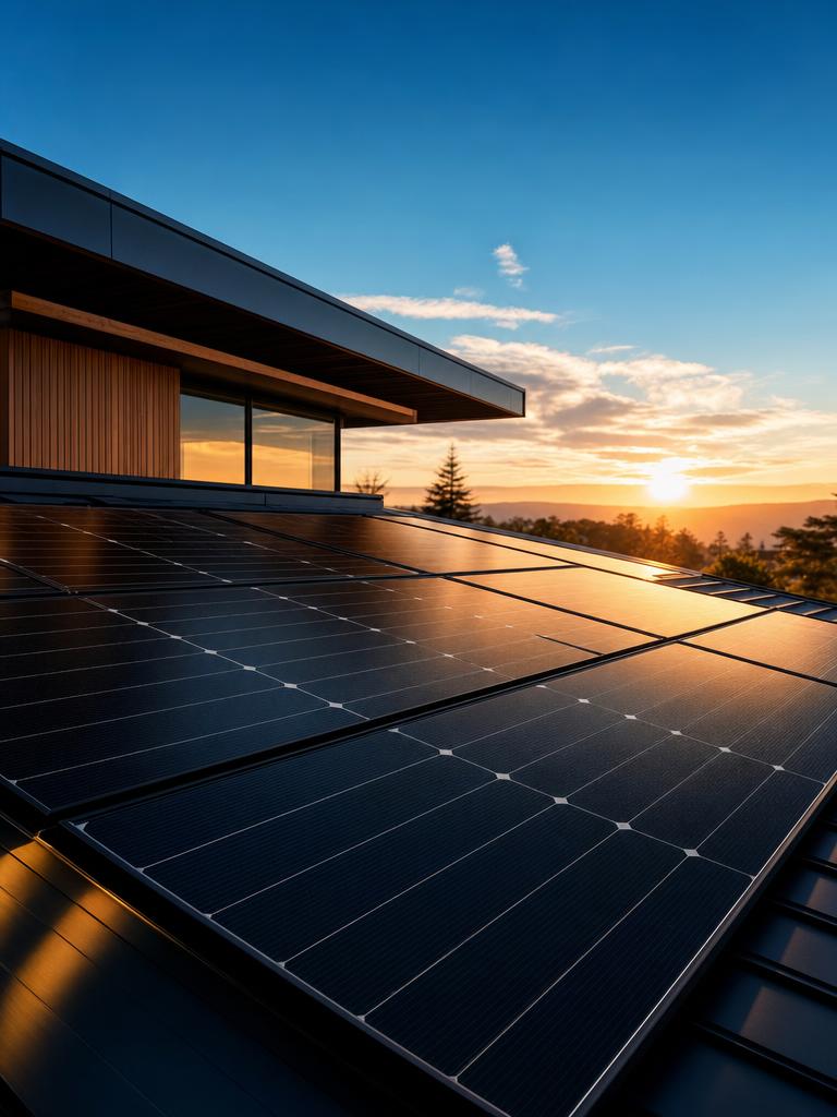 Premium rooftop solar panels catching warm evening light
